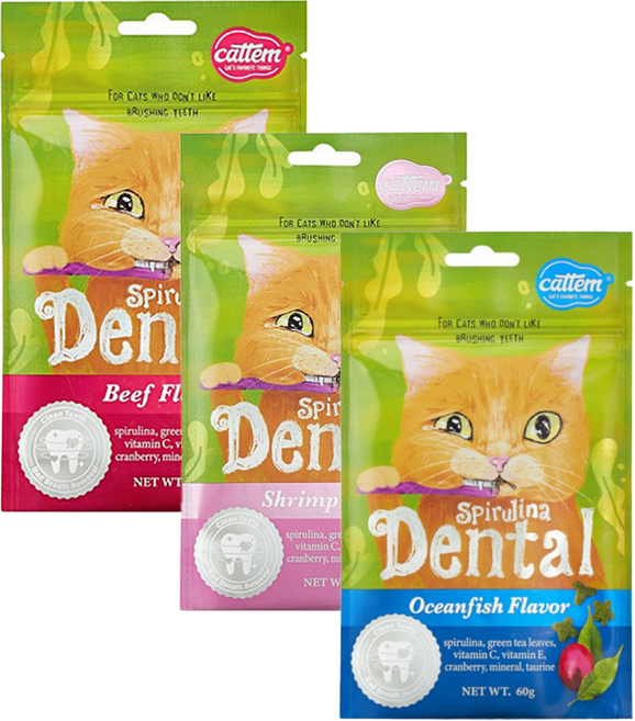 캣템 스피루리나 고양이 덴탈 양치 간식, 1세트, 180g, 비프+쉬림프+오션피쉬