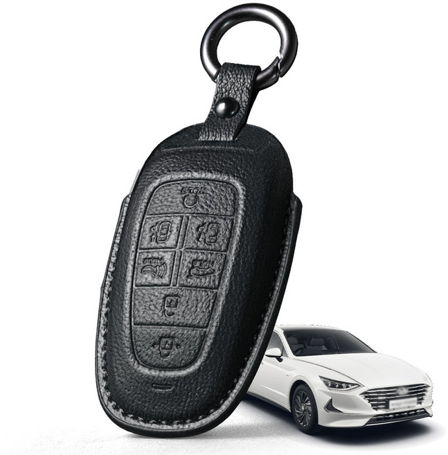 프리미엄 고급 산양가죽 스마트키케이스 / 현대 쏘나타 센슈어스 DN8 (2019.03-2023.05) 호환 / 키홀더 키커버 감성 키보호케이스, 7버튼, 블랙