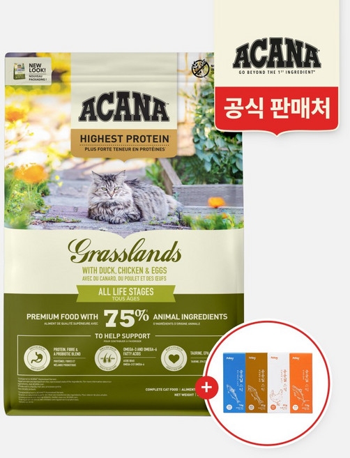 아카나 그래스랜드 캣 1.8kg+공공일스틱 콤보(참치+닭고기+명태+고등어), 1개, 1.8kg, 오리
