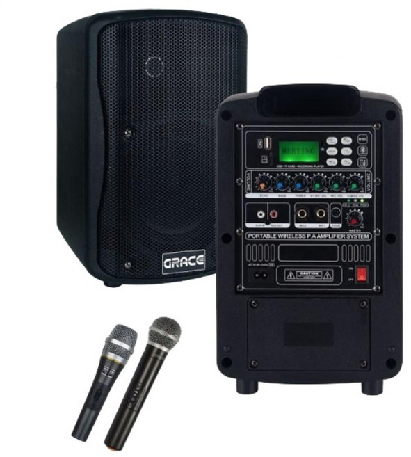 GRACE 블루투스 충전식 무선 앰프 150W + 유선마이크 + 무선마이크, EG-116N, 혼합색상