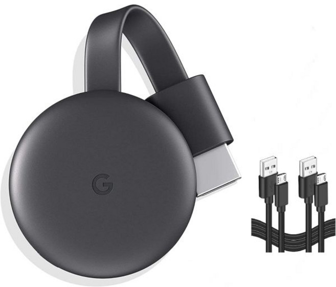Google Chromecast - HDMI 케이블이 포함된 스트리밍 장치 여분의 케이블로 휴대폰에서 TV로 프로그램 음악 사진 및 스포츠를 스트리밍합니다 Charcoal