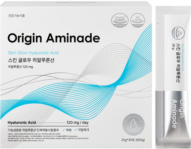 [오리진 아미네이드] 2중 기능성 스킨 글로우 마시는 비건 히알루론산 (콜라겐 글루타치온 아미노산), 1박스, 30회분 - 쿠팡
