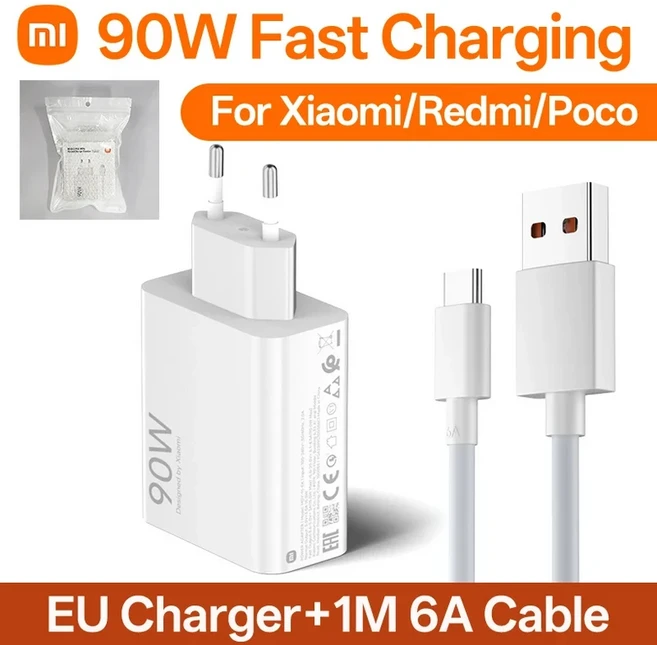 샤오미 90W EU 충전기 터보 타입 C USB 케이블 포코 X7 프로 F7 15 14 13 울트라 레드미, 01 EU and 1M Cable
