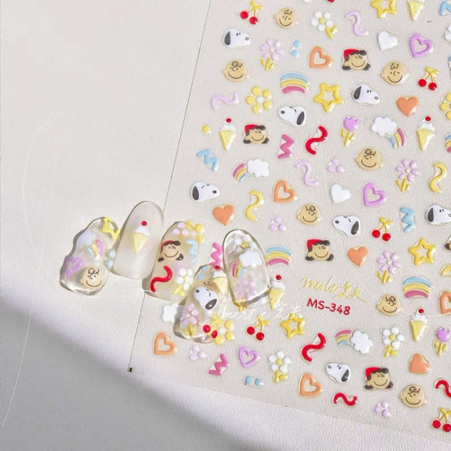 엠보 젤리 화사한 파스텔 미니 스누피 토모니 네일스티커 MS-348, 1개