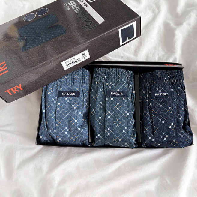 트라이 레이더스박서 X-1 60수 순면 남자 사각 트렁크 팬티 3매 세트(패턴랜덤)