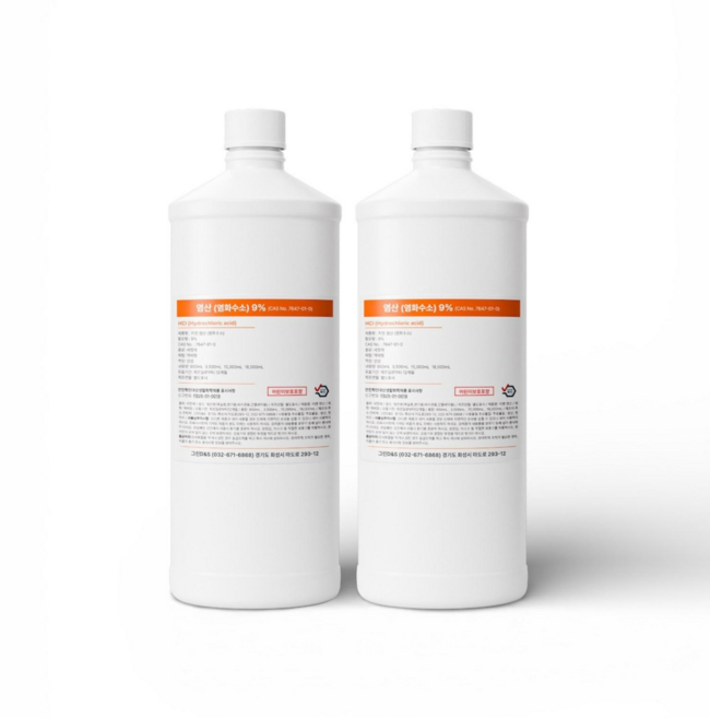 지엔 염산 9% 염화수소 요석 백화 녹 제거 타일청소 하수처리, 2개, 950ml
