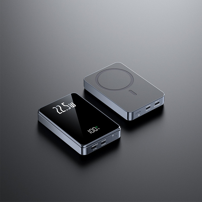 보조배터리 10000mAh 대용량 초슬림 초경량 15W무선충전 슈퍼 급속충전22.5W 무선충전 보조배터리 항공 표준에 부합, 1개, 모던한 블랙