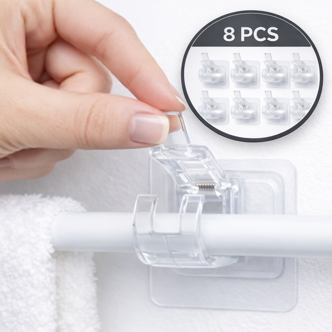 누아픽 못 없이 설치하는 압축봉 커튼봉 홀더 고리 브라켓, 8개, 투명