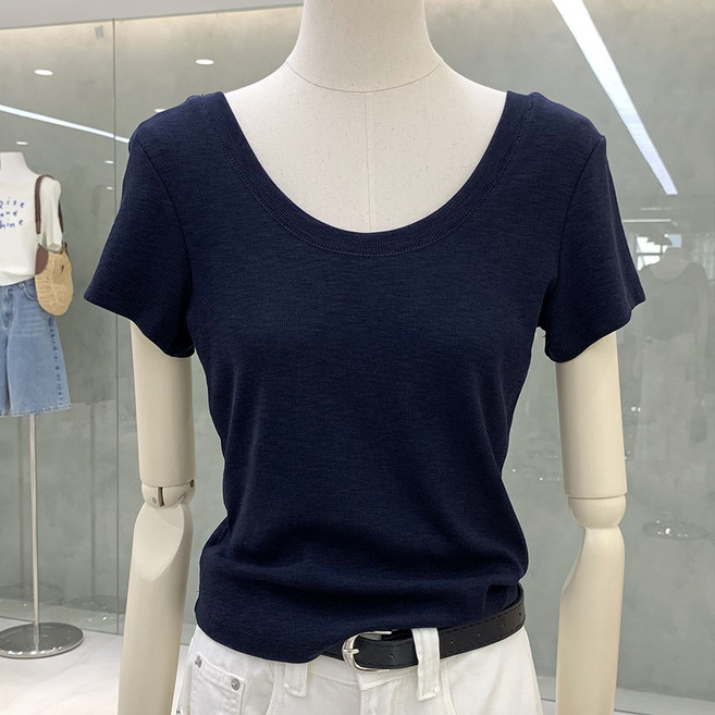 소노바 U넥 무지 슬림핏 쫀쫀 스판 반팔 티셔츠