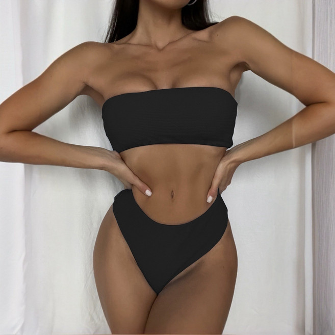 하와이안서프 골지 투웨이 튜브탑 섹시 하이웨스트비키니 바디프로필의상 섹시수영복, 블랙, S(55)