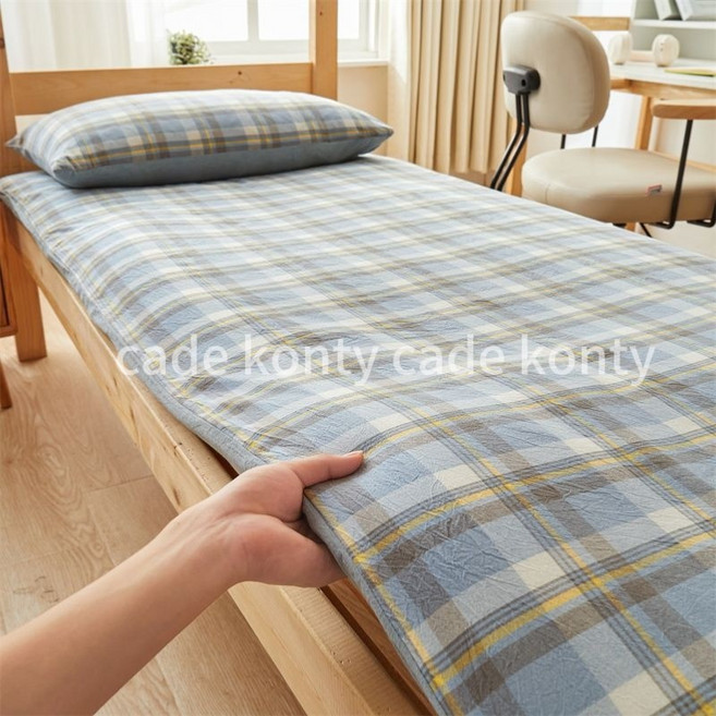 cade konty 워싱 순면 지퍼형 매트커버 요커버 라텍스커버 메모리폼커버 멀티싱글/싱글/슈퍼싱글/ 더블/퀸, 블루 체크
