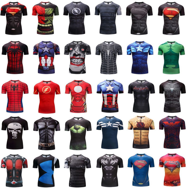 디지털 인쇄 캡틴 아메리카 스포츠 반팔 타이트 티셔츠