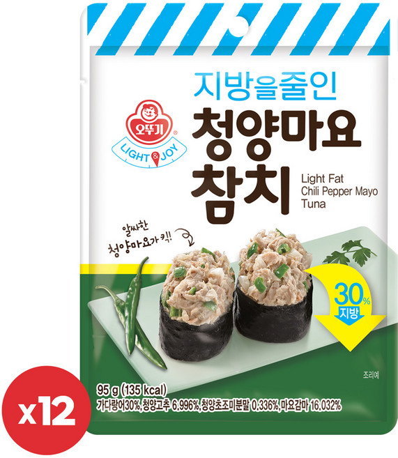 오뚜기 Light&Joy 지방을 줄인 청양마요참치 파우치 95g 12개