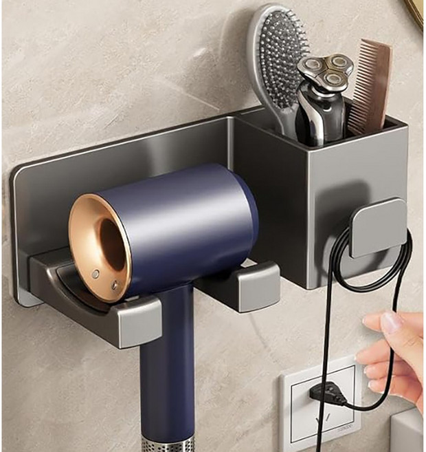 에스위두 기스방지 무타공 튼튼한 드라이기 거치대, 1개, 그레이