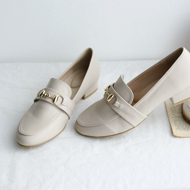 자체생산 발편한 빅사이즈 골드 체인 쿠션 단화 3cm 여성 로퍼