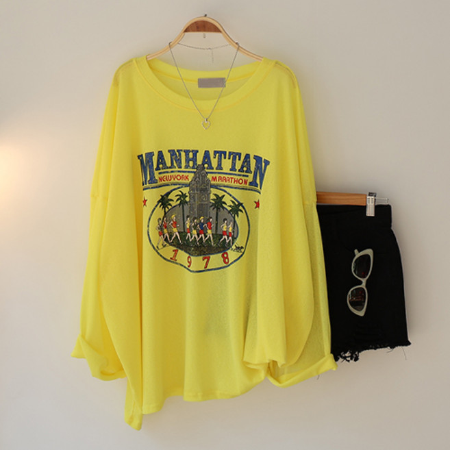 스카이코코 여성 긴팔 티셔츠 여름 1978 슬라브 박스티