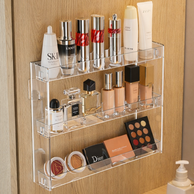 이온브 아크릴 벽걸이 수납선반 무타공, 3단, 투명