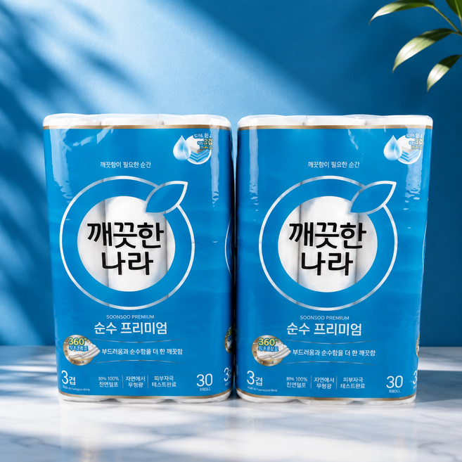 깨끗한나라 3겹 데코 순수 프리미엄 천연펄프 롤화장지 30m, 30롤, 2세트