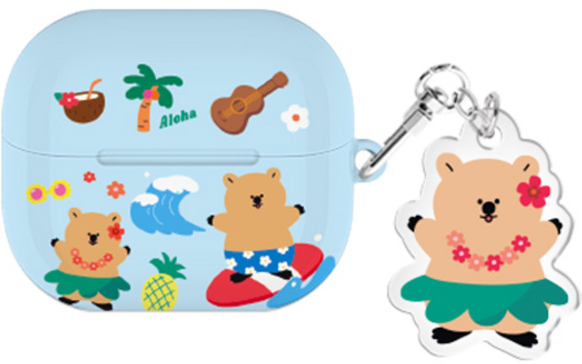 쿼카 여행 버즈라이브/버즈3/버즈3프로 하드 케이스 +아크릴 키링 세트, 쿼카 여행_하와이, 버즈3/버즈3프로(공용)