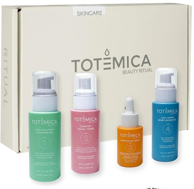 TOTEMICA 스킨 케어 세트 4단계 리추얼 스킨 케어 키트 - 건조한 피부용 클렌저 토너 세럼 및 모이스처라이저 - 비건 크루얼티 프리 모든 피부 타입에 맞는 천연, TOTEMICA 스킨 케어 세트, 4단계 리추얼 스킨, 1