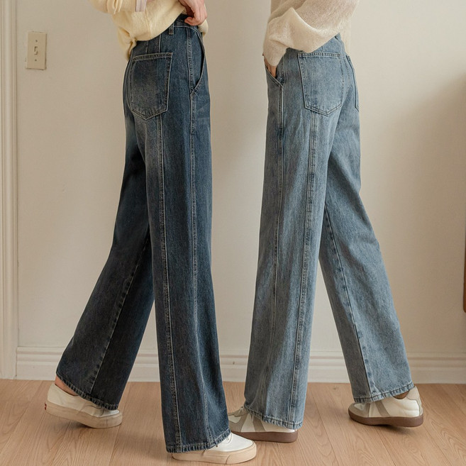 앤더데이 여성용 느낌있는 뒷면절개 와이드데님(숏/기본/롱)