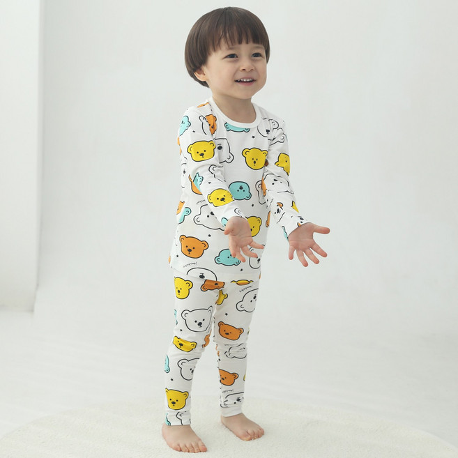 잼베이비 면모달 9부 실내복 칼라곰 화이트 부드럽고 쫀득 편안하 유아동 상하 세트