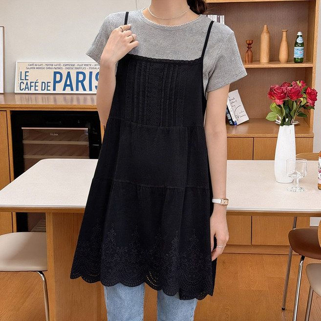 데일리앤 프루티 펀칭 자수 아일렛 프릴 레이스 롱 나시 레이어드 캉캉 끈 뷔스티에 미니 원피스 임산부