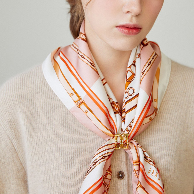 닥스 여성 실크100% 핑크 DD체인 스카프링 세트 스카프 선물용