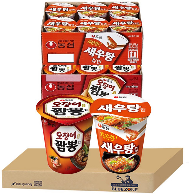 블루존 오징어짬뽕 소컵라면 67g (6입)+새우탕 소컵라면 67g (6입)