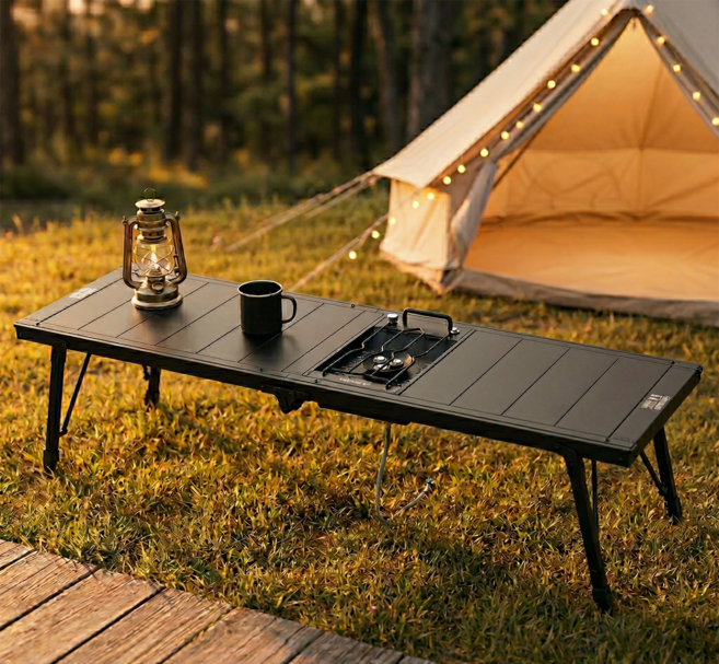 PICKLIFE 6유닛 IGT 테이블 캠핑 높이조절 알루미늄 테이블 (버너 그릴 옵션), 블랙