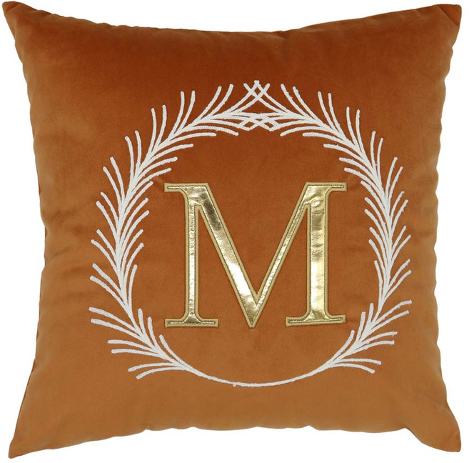 룸빌드 쿠션 럭셔리 이니셜 포인트 벨벳 등쿠션 사각 인테리어 쇼파 쿠션솜세트, 16No)M오렌지(34-1)