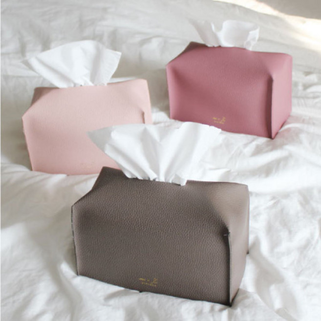 리파인드 호텔감성 티슈케이스-프리미엄 가죽 티슈 커버 휴지케이스, 크림아이보리