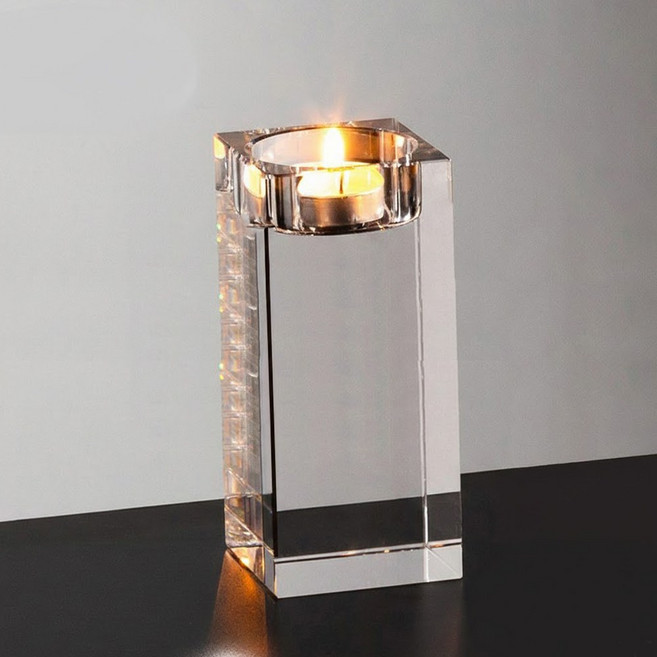크리스탈 티라이트 캔들홀더 유리 투명 사각 인테리어 소품, 스퀘어 투명 12cm