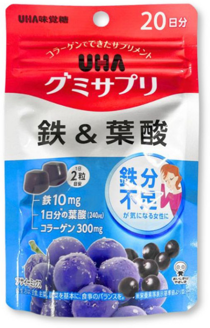 UHA 味覺糖, 1個, 鐵&葉酸軟糖, 40顆