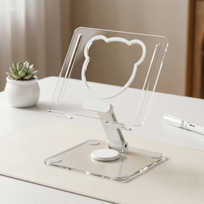 듀본 곰돌이 투명 아크릴 접이식 태블릿 거치대, 1개, 화이트, no275