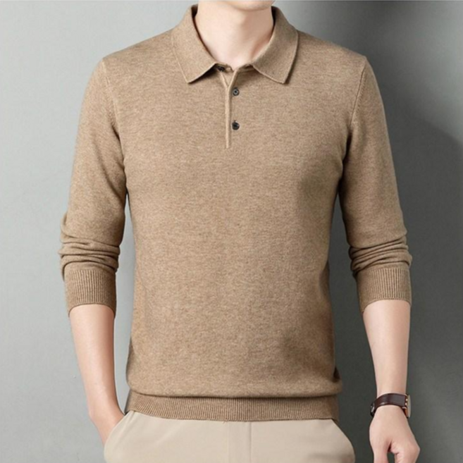이즈리엘 남자 부드러운 울 혼방 니트 카라 니트 긴팔 티셔츠