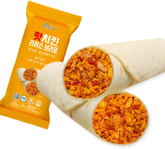 [담짜몰] 담짜 브리또 핫치킨 라이스 브리또 143g식사대용아침식사냉동식품간편식, 1개, 143g
