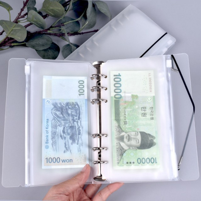 현금 바인더 6공 지퍼백 세트 다이어리 챌린지 용돈 저축 생활비 가계부 반투명 머니포켓, 1-1. A6 현금 바인더 세트