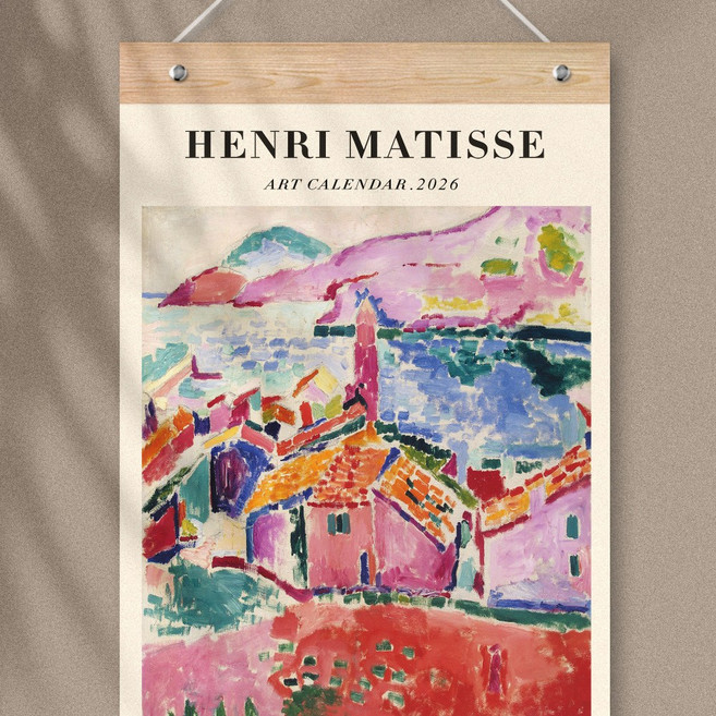 퍼니즈 2026년 빅사이즈 벽걸이 달력 + 우드바 세트, 앙리마티스, 1개