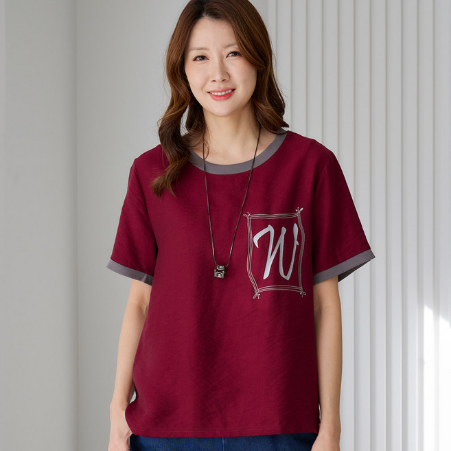 이브바바 여성 쿨 인견 심플로고 반팔 티 블라우스 셔츠