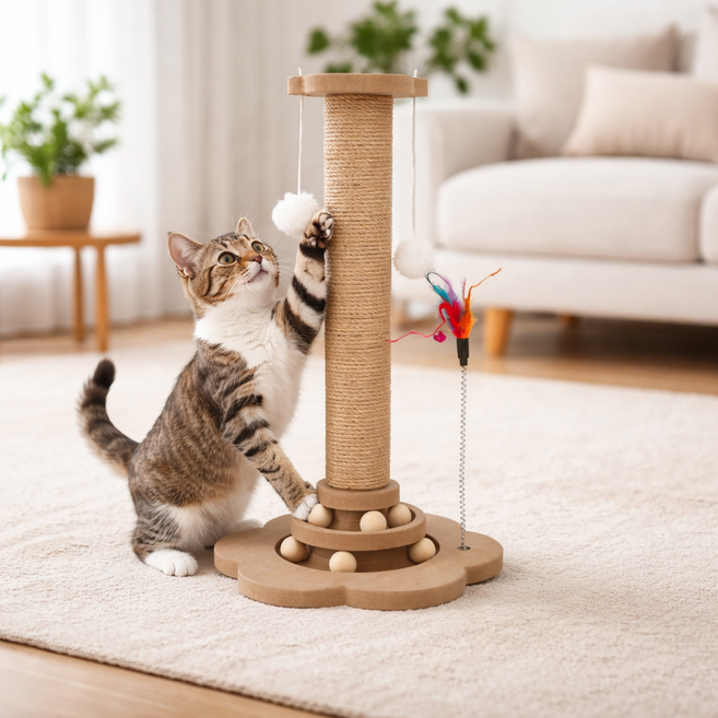 솜솜프렌즈 튼튼한 고양이 장난감 스크래쳐 기둥 미니 캣타워, 1개, 브라운