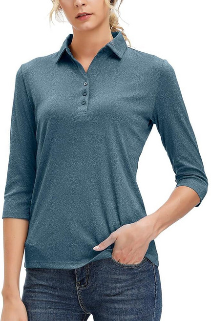 MOHEEN 여성용 폴로 셔츠 UPF 50+ 빠른 건조 수분 흡수 7부 소매 골프 선 셔츠 운동 캐주얼 작업 S~2XL 12141#아쿠아 블루 XL 149645