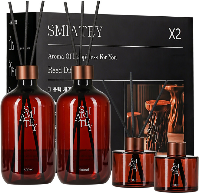 스미어티 디퓨저 대용량 실내 방향제 리필액 선물 세트 집 화장실 방향제 500ml, 호텔 목재, 2개
