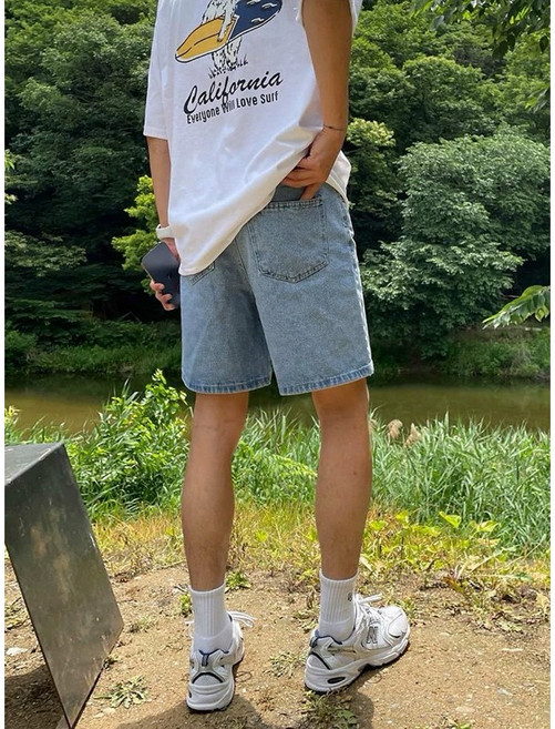 Gshop 男士寬鬆直筒牛仔短褲 夏季薄款復古休閒五分褲