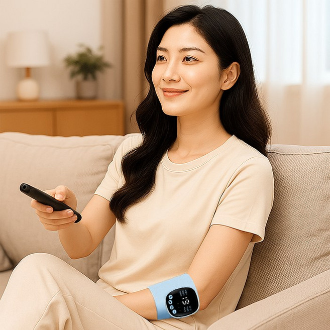 라이프엠디 ems 저주파 팔꿈치 마사지기 + 스프레이 공병 세트 엘보 손목 다리 안마 바디 온열 미세전류 마사지 무선 충전식 맛사지기, 스카이블루, LMD060L, 1개