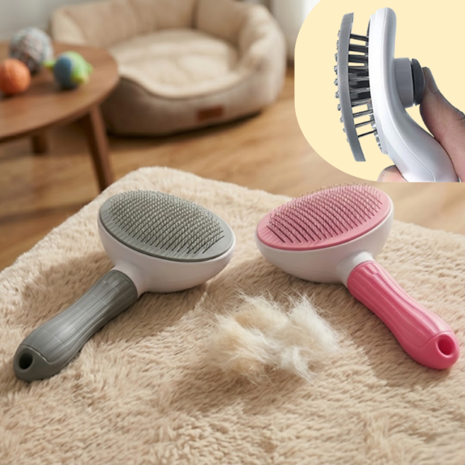 작은하루 반려동물 원터치 저자극 브러쉬 강아지 고양이 빗, 핑크, 1개