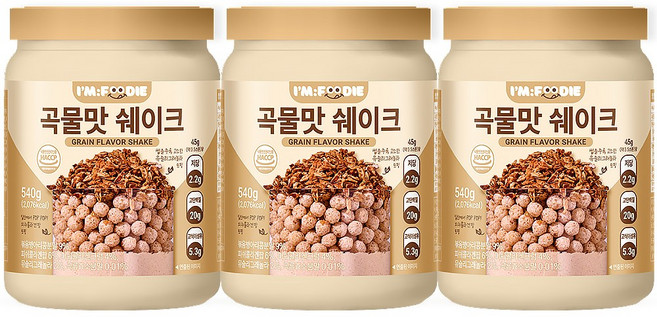 아임푸디 맛있는 곡물맛 단백질 쉐이크 고단백 저당 프로틴 단백질보충제, 3개, 540g