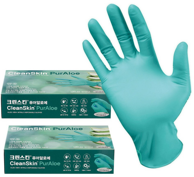 크린스킨 퓨어알로에 니트릴장갑 100p, 그린, S, 2개