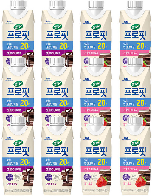 셀렉스 프로핏 (모카초콜릿 6팩+딸기초코 6팩), 12개, 250ml