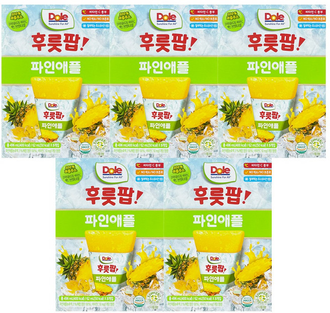 Dole 돌 후룻팝 파인애플 파인애플팝 얼려먹는주스, 5개, 496ml